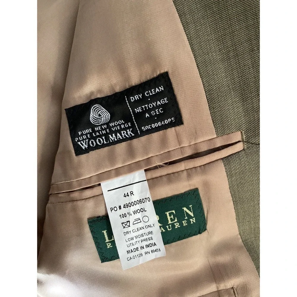 Lauren Ralph Lauren Sport Coat Blazer Mens 44R Wool Mark Tan, Made India